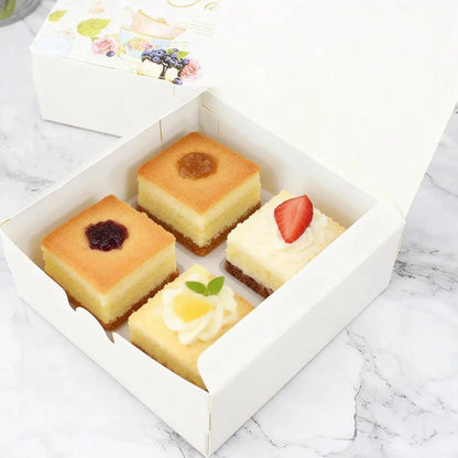 50Pcs Pastry Gift Box Cookie Tart Packaging Flower Pattern Bakery Box Easy Fold - 14x14x5CM