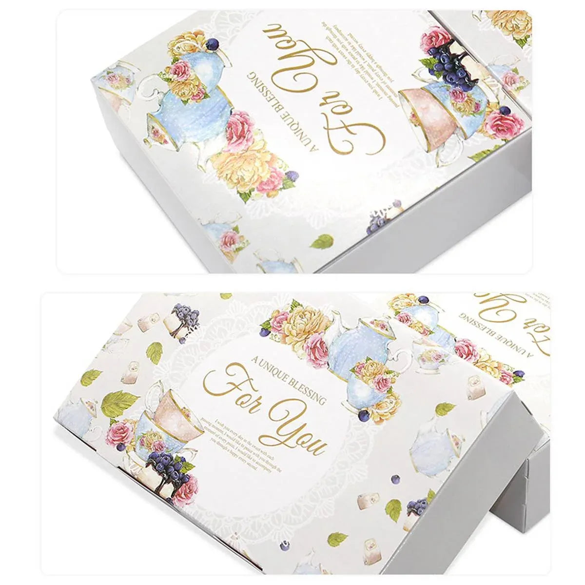 50Pcs Pastry Gift Box Cookie Tart Packaging Flower Pattern Bakery Box Easy Fold - 14x14x5CM