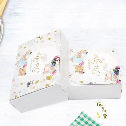 50Pcs Pastry Gift Box Cookie Tart Packaging Flower Pattern Bakery Box Easy Fold - 14x14x5CM