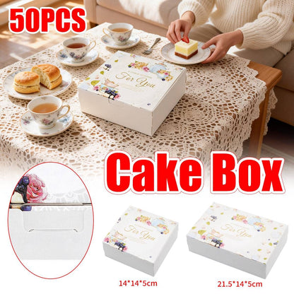 50Pcs Pastry Gift Box Cookie Tart Packaging Flower Pattern Bakery Box Easy Fold - 14x14x5CM