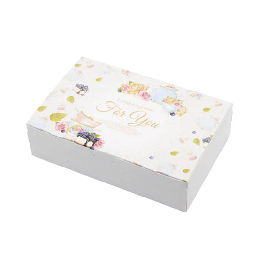 50Pcs Pastry Gift Box Cookie Tart Packaging Flower Pattern Bakery Box Easy Fold - 21.5x14x5CM
