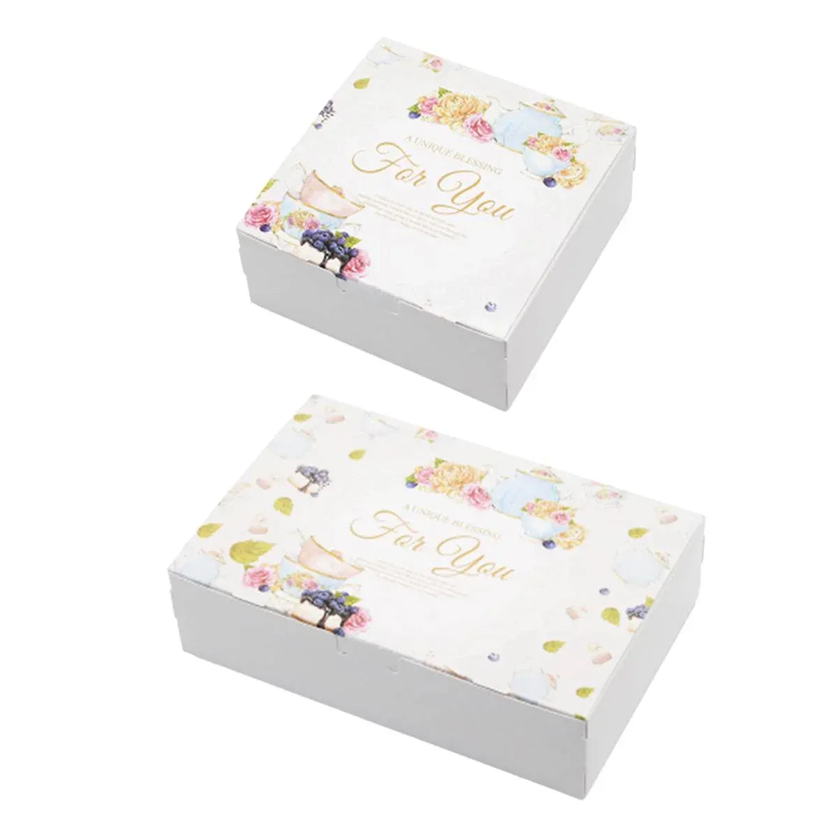 50Pcs Pastry Gift Box Cookie Tart Packaging Flower Pattern Bakery Box Easy Fold - 21.5x14x5CM