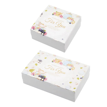 50Pcs Pastry Gift Box Cookie Tart Packaging Flower Pattern Bakery Box Easy Fold - 21.5x14x5CM