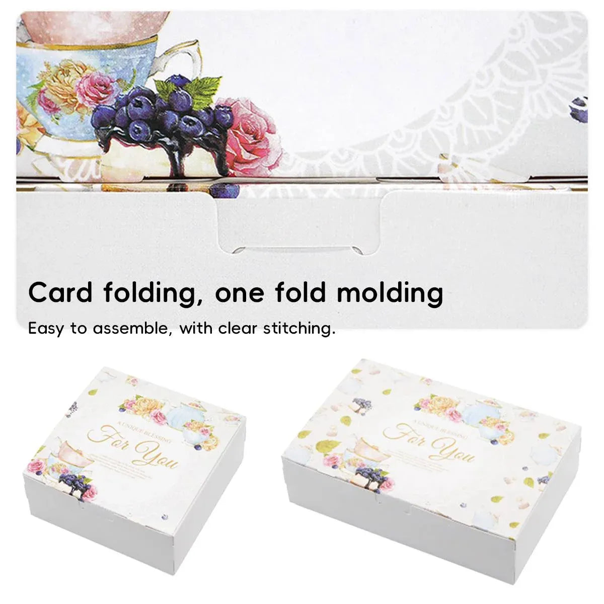 50Pcs Pastry Gift Box Cookie Tart Packaging Flower Pattern Bakery Box Easy Fold - 21.5x14x5CM