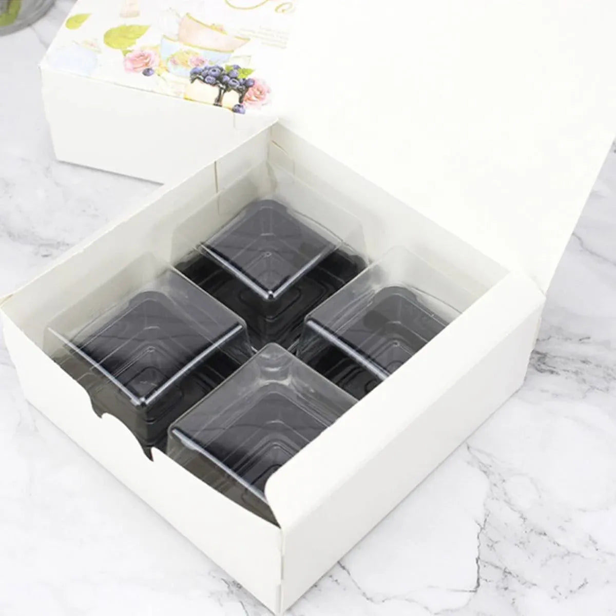 50Pcs Pastry Gift Box Cookie Tart Packaging Flower Pattern Bakery Box Easy Fold - 21.5x14x5CM