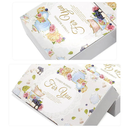 50Pcs Pastry Gift Box Cookie Tart Packaging Flower Pattern Bakery Box Easy Fold - 21.5x14x5CM