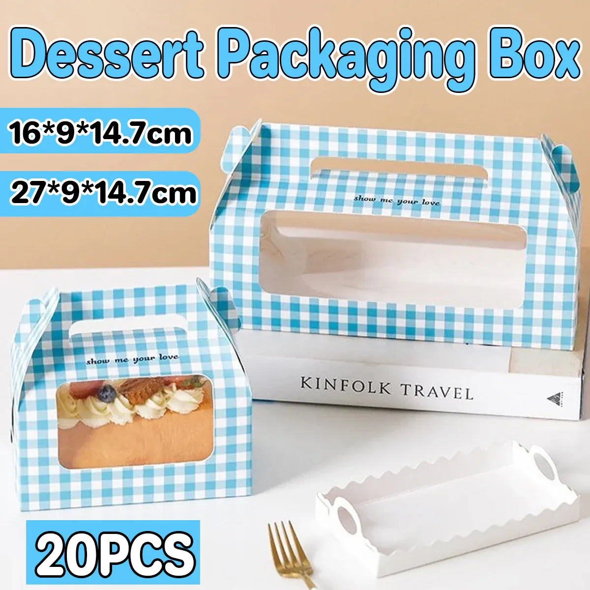 20PCS Handheld Dessert Packaging Boxes with Window for Cakes Cookies - 27 x 9 x 14.7cm