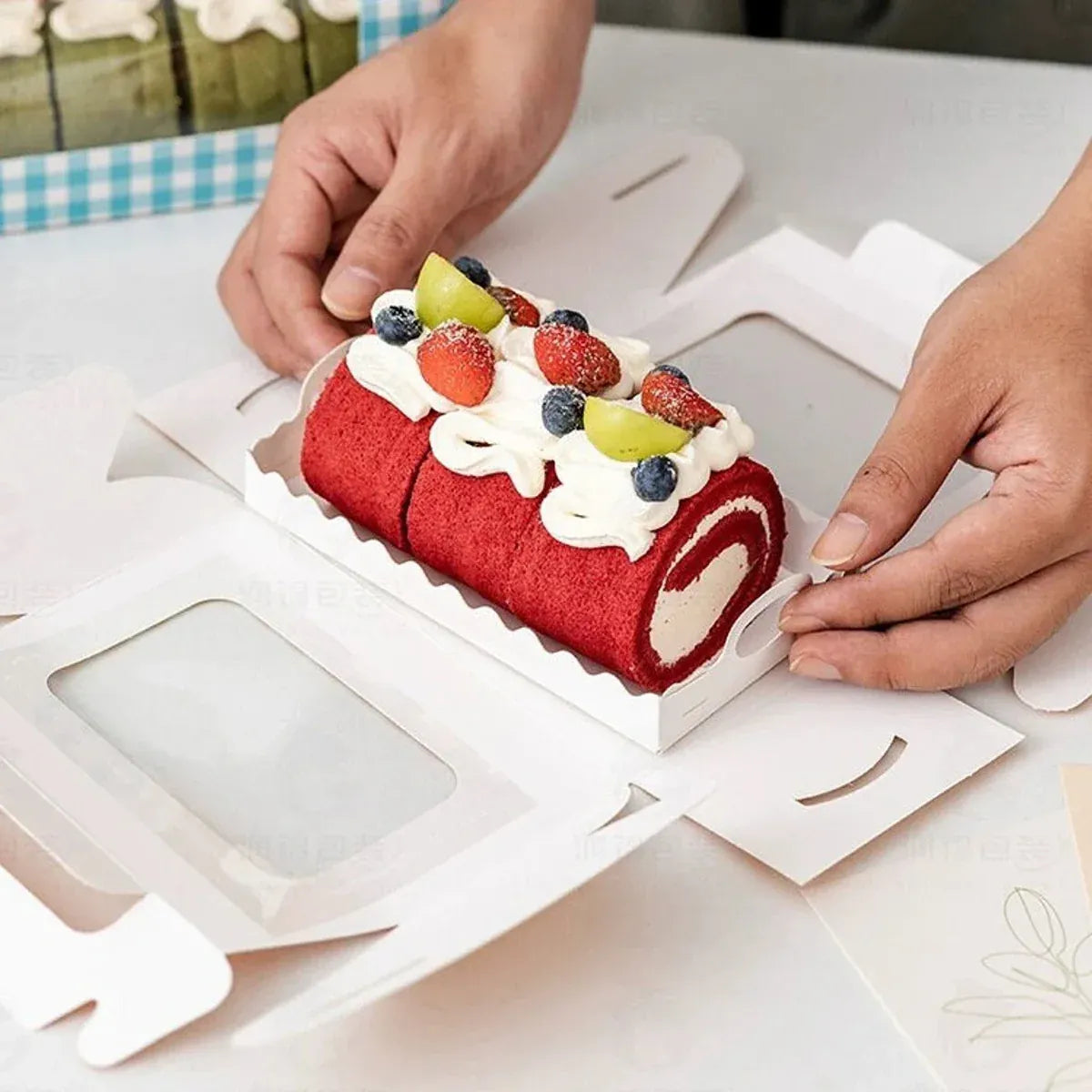 20PCS Handheld Dessert Packaging Boxes with Window for Cakes Cookies - 27 x 9 x 14.7cm