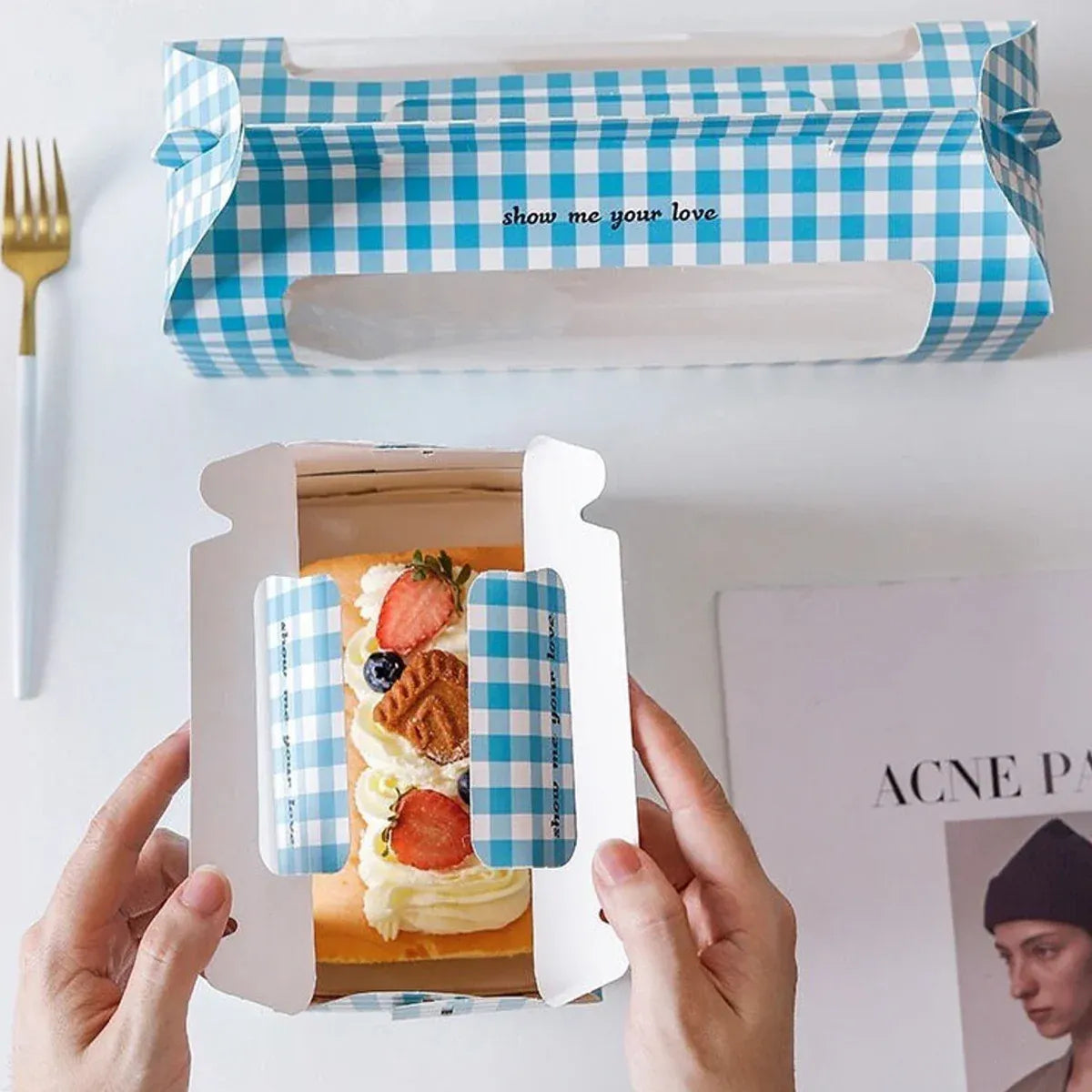 20PCS Handheld Dessert Packaging Boxes with Window for Cakes Cookies - 27 x 9 x 14.7cm