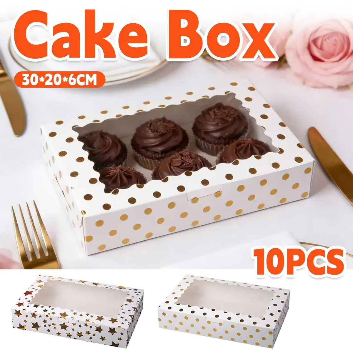 10 Pcs Window Cake Box Gold Star Kraft Cardboard Bakery Party Dessert Gift Box - Dot