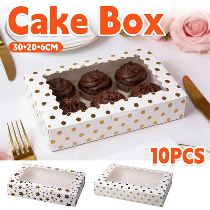 10 Pcs Window Cake Box Gold Star Kraft Cardboard Bakery Party Dessert Gift Box - Dot