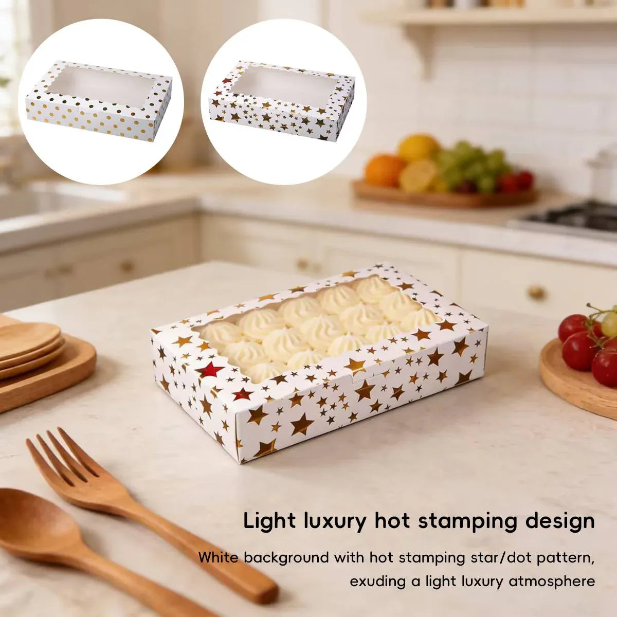 10 Pcs Window Cake Box Gold Star Kraft Cardboard Bakery Party Dessert Gift Box - Dot