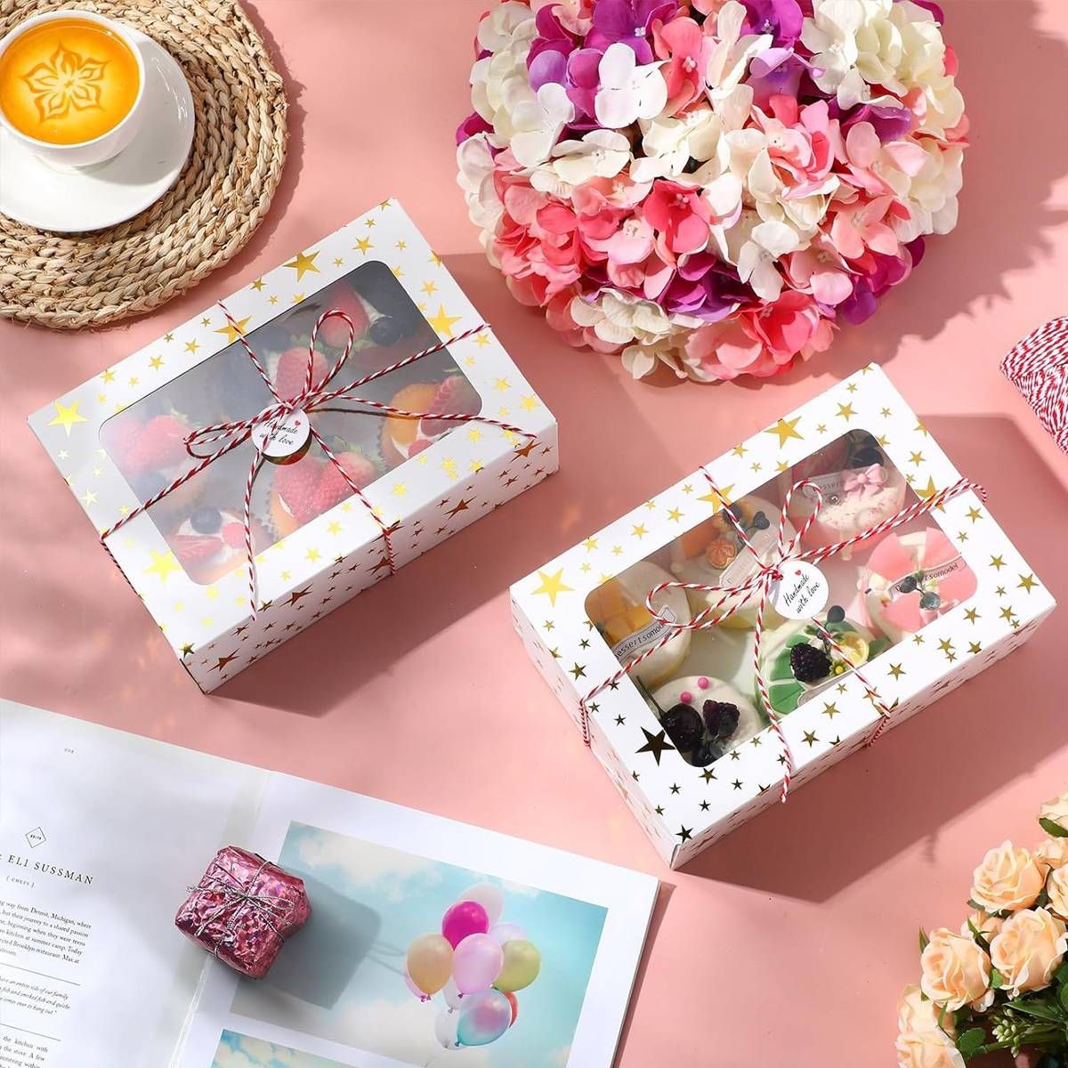 10 Pcs Window Cake Box Gold Star Kraft Cardboard Bakery Party Dessert Gift Box - Dot