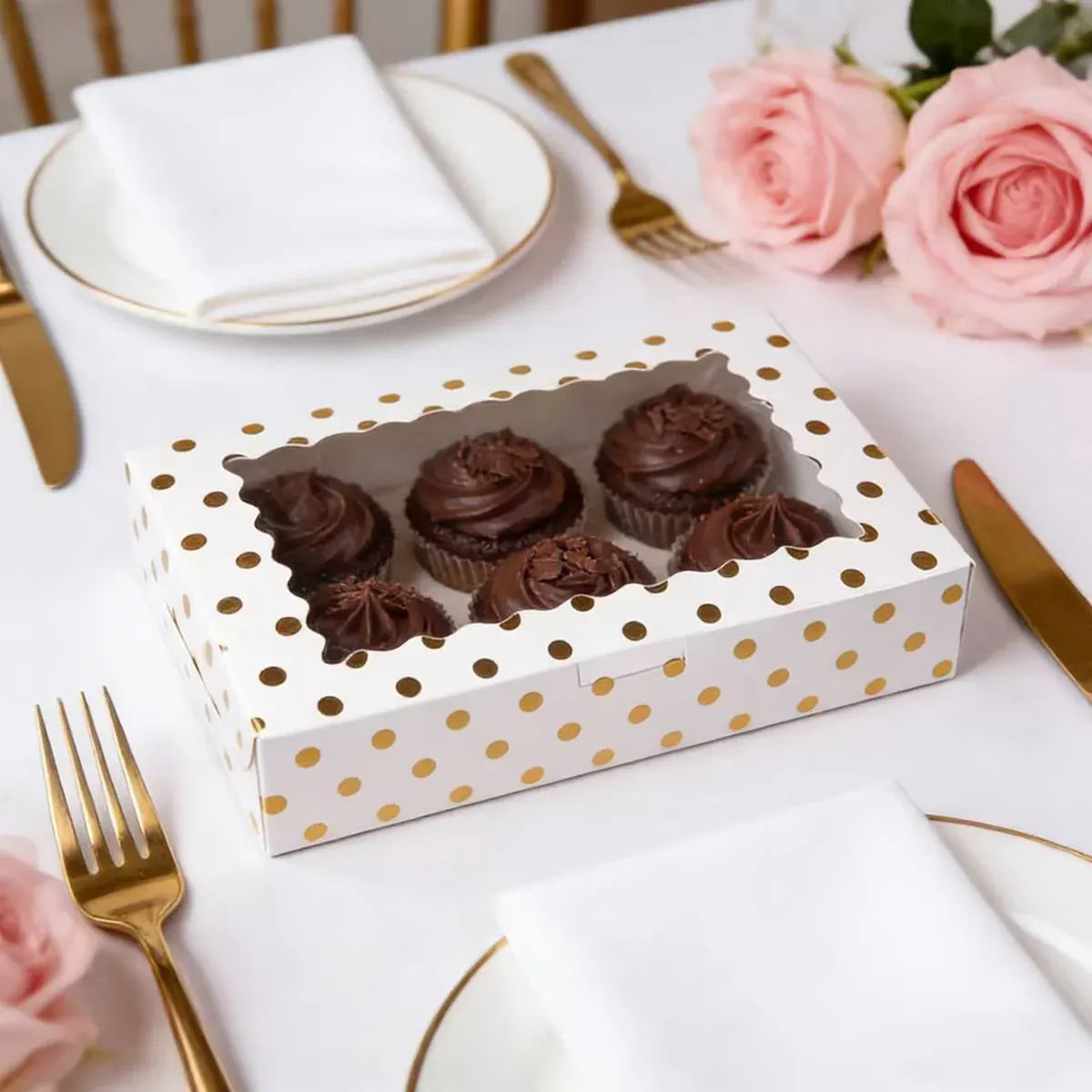 10 Pcs Window Cake Box Gold Star Kraft Cardboard Bakery Party Dessert Gift Box - Dot