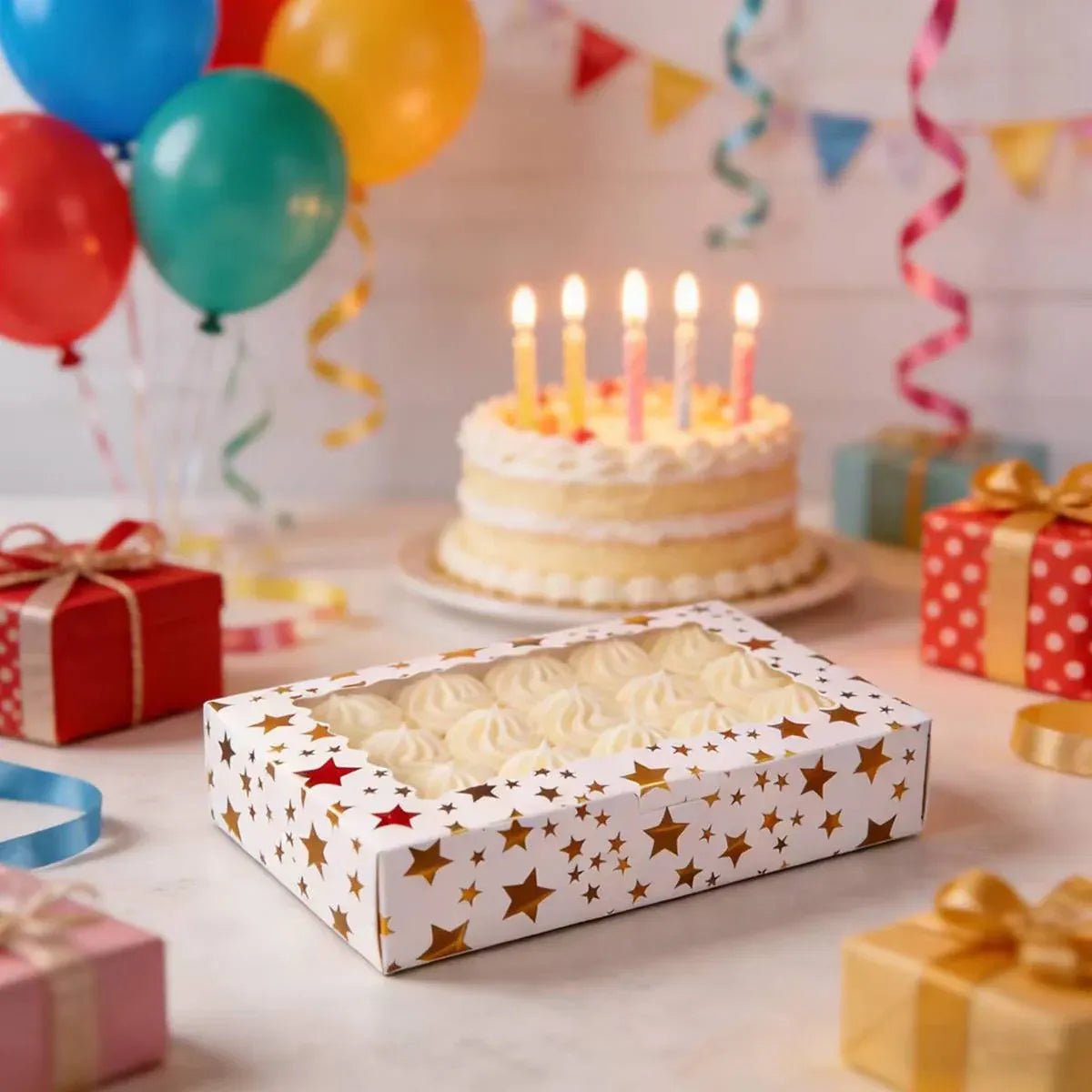 10 Pcs Window Cake Box Gold Star Kraft Cardboard Bakery Party Dessert Gift Box - Dot
