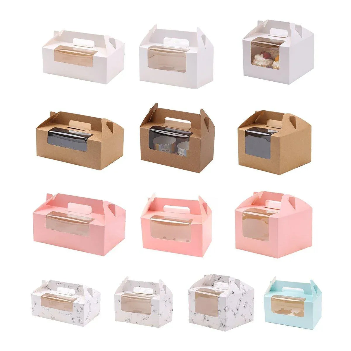 25pcs Portable Cupcake Packaging Box with Transparent Window for Easy Opening - Marble-4Cup