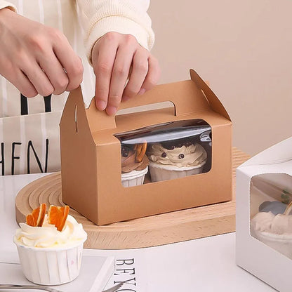 25pcs Portable Cupcake Packaging Box with Transparent Window for Easy Opening - Marble-4Cup