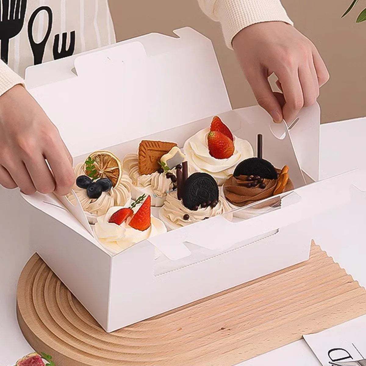 25pcs Portable Cupcake Packaging Box with Transparent Window for Easy Opening - Marble-4Cup