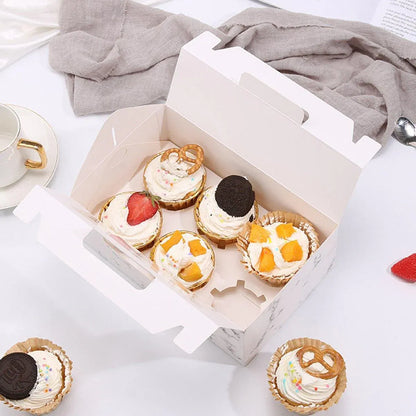 25pcs Portable Cupcake Packaging Box with Transparent Window for Easy Opening - Marble-4Cup