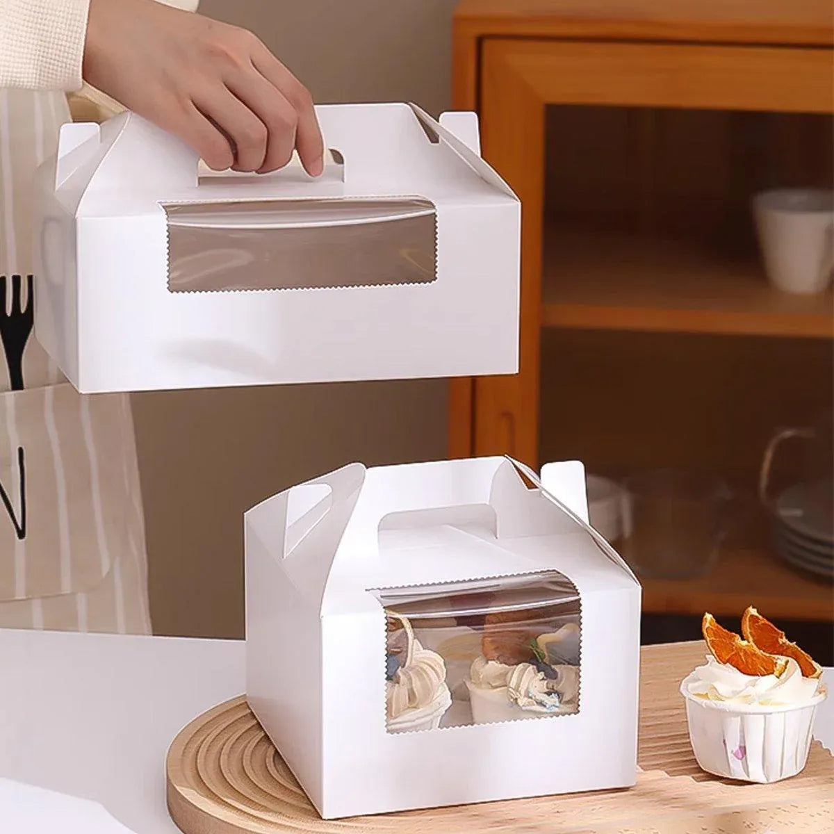 25pcs Portable Cupcake Packaging Box with Transparent Window for Easy Opening - Marble-4Cup