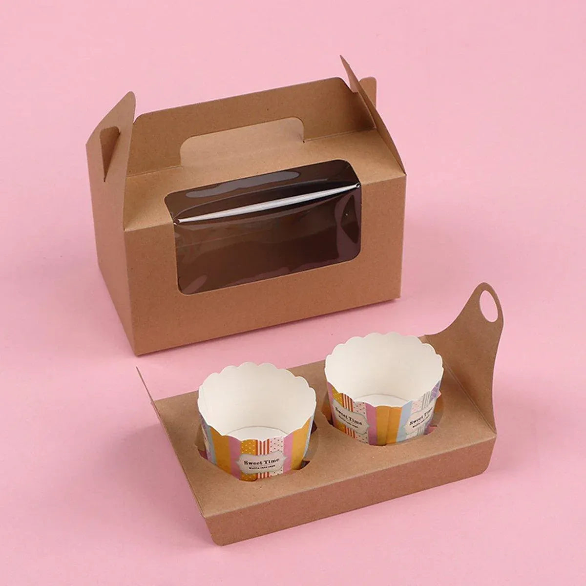 25pcs Portable Cupcake Packaging Box with Transparent Window for Easy Opening - Marble-4Cup