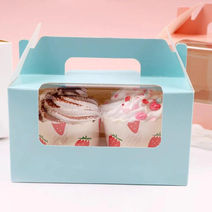 25pcs Portable Cupcake Packaging Box with Transparent Window for Easy Opening - Marble-4Cup