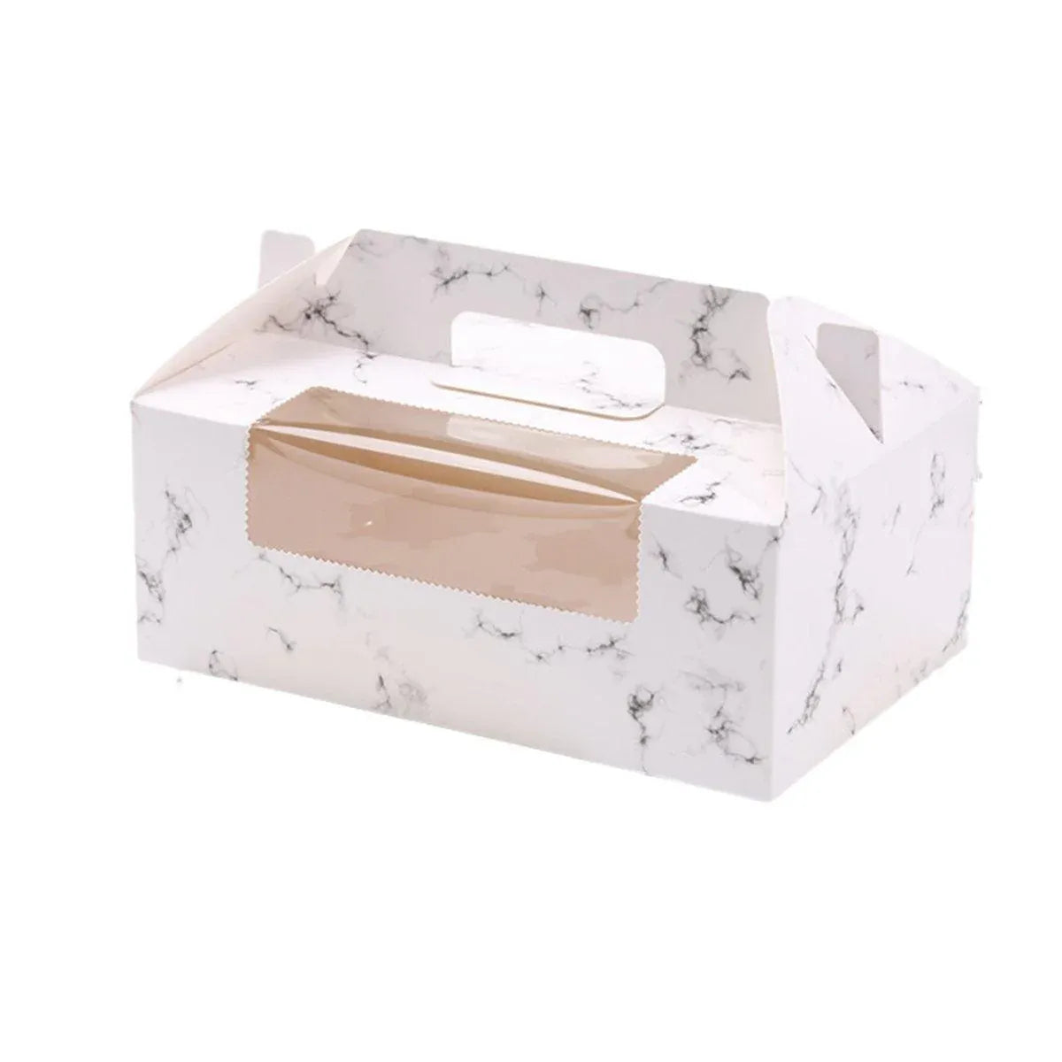 25pcs Portable Cupcake Packaging Box with Transparent Window for Easy Opening - Marble-6Cup