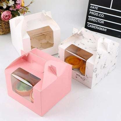 25pcs Portable Cupcake Packaging Box with Transparent Window for Easy Opening - Marble-6Cup