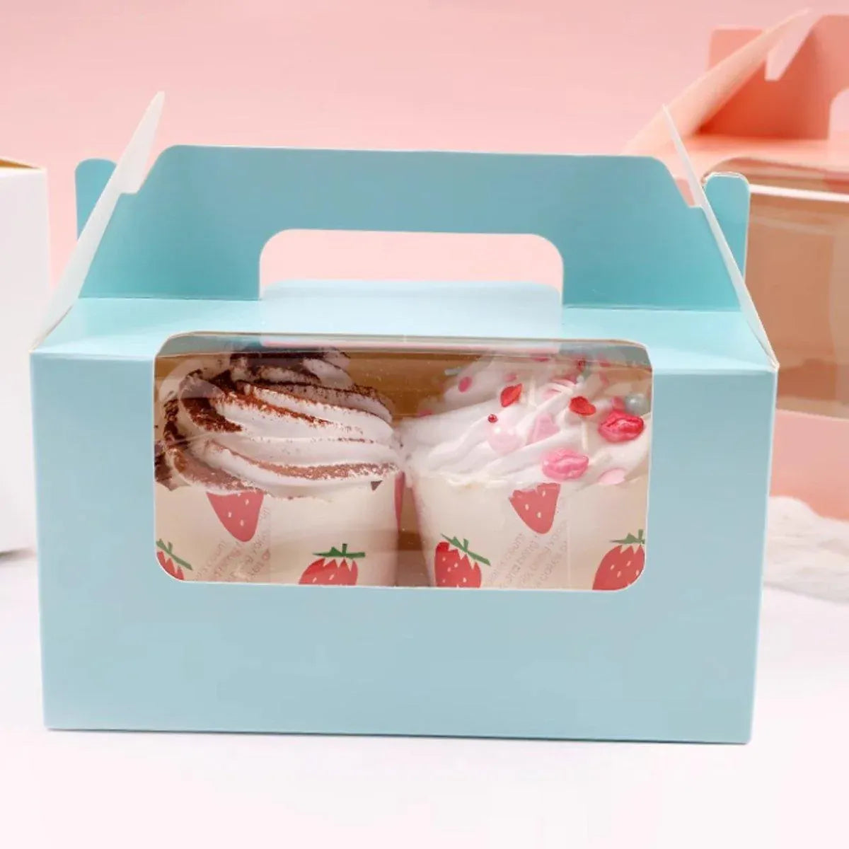 25pcs Portable Cupcake Packaging Box with Transparent Window for Easy Opening - Marble-6Cup
