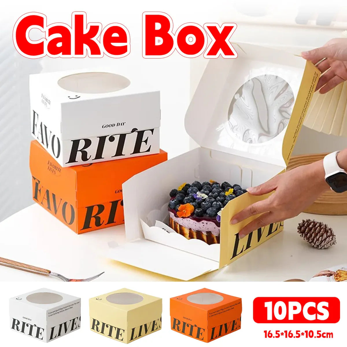 10Pcs Clear Window Cake Dessert Takeaway Box Bakery Packaging For Party Cupcake - White