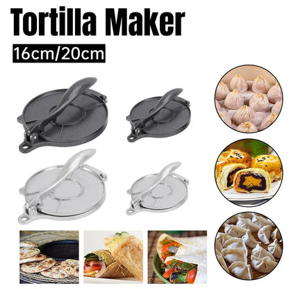 16/20cm Premium Tortilla Press Flat Bread Maker Taco Roti Chapati Health Food - Silver-20cm
