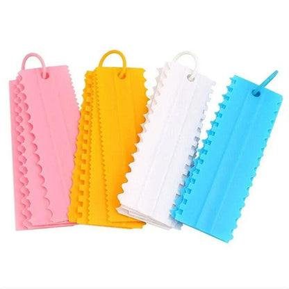 4PCS Cake Decorating Scraper Set Icing Smoother and Frosting Comb Tools - Pink