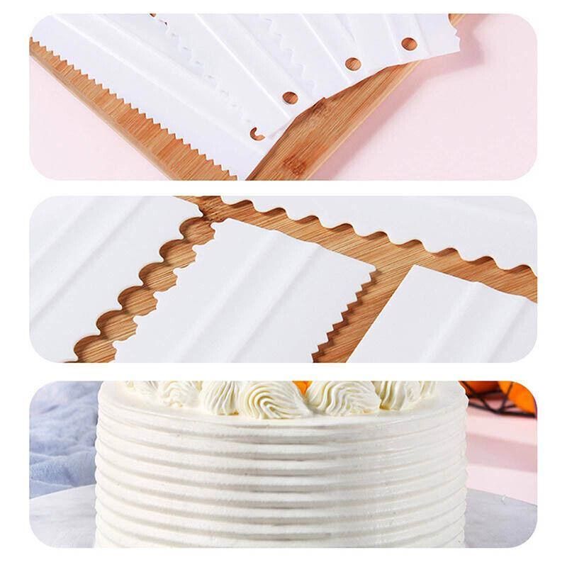 4PCS Cake Decorating Scraper Set Icing Smoother and Frosting Comb Tools - Pink