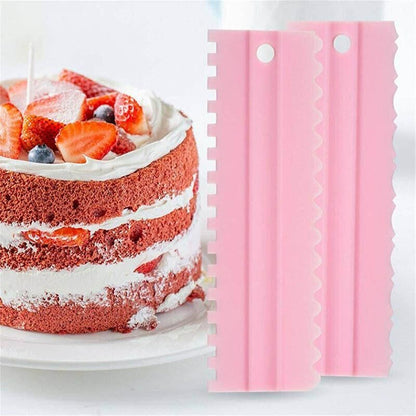 4PCS Cake Decorating Scraper Set Icing Smoother and Frosting Comb Tools - Pink