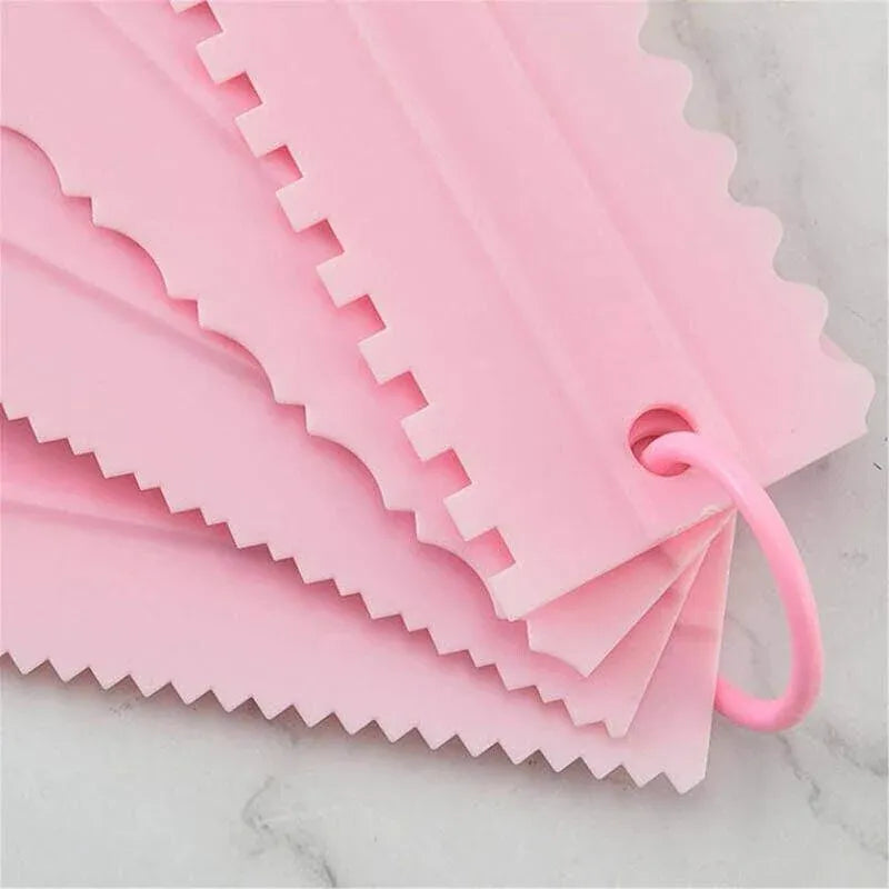 4PCS Cake Decorating Scraper Set Icing Smoother and Frosting Comb Tools - Pink