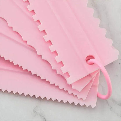 4PCS Cake Decorating Scraper Set Icing Smoother and Frosting Comb Tools - Pink