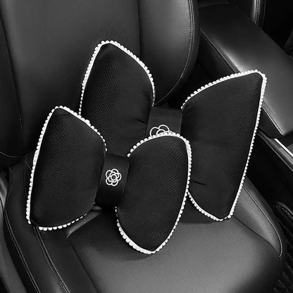 Black Bowknot Neck Pillow Plush Bow Tie Soft Plush Car Headrest Waist Support - Headrest