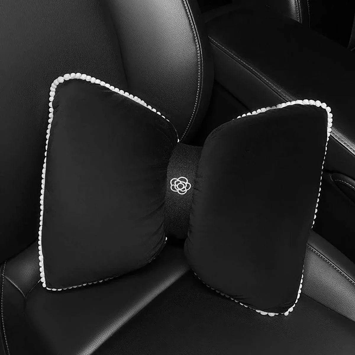 Black Bowknot Neck Pillow Plush Bow Tie Soft Plush Car Headrest Waist Support - Headrest