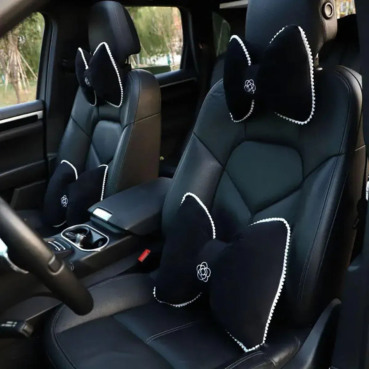 Black Bowknot Neck Pillow Plush Bow Tie Soft Plush Car Headrest Waist Support - Headrest