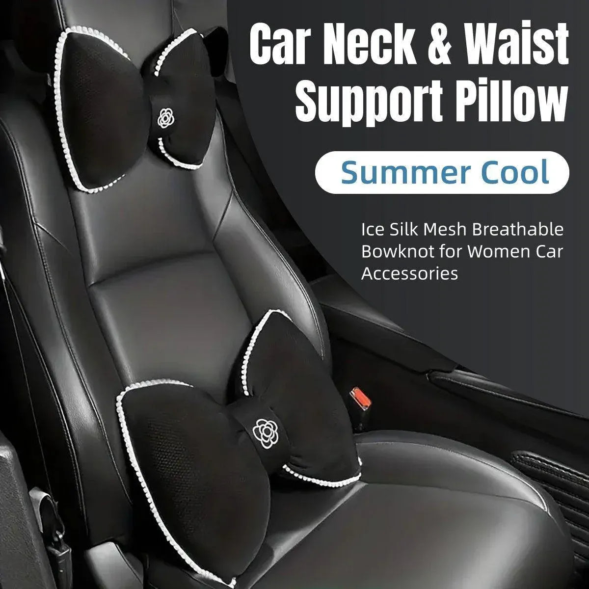 Black Bowknot Neck Pillow Plush Bow Tie Soft Plush Car Headrest Waist Support - Headrest