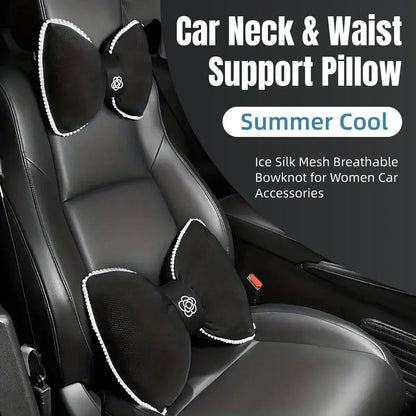 Black Bowknot Neck Pillow Plush Bow Tie Soft Plush Car Headrest Waist Support - Headrest
