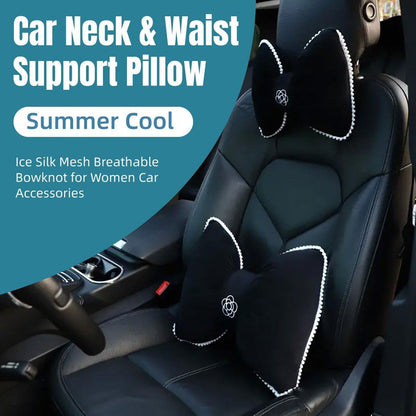Black Bowknot Neck Pillow Plush Bow Tie Soft Plush Car Headrest Waist Support - Waist