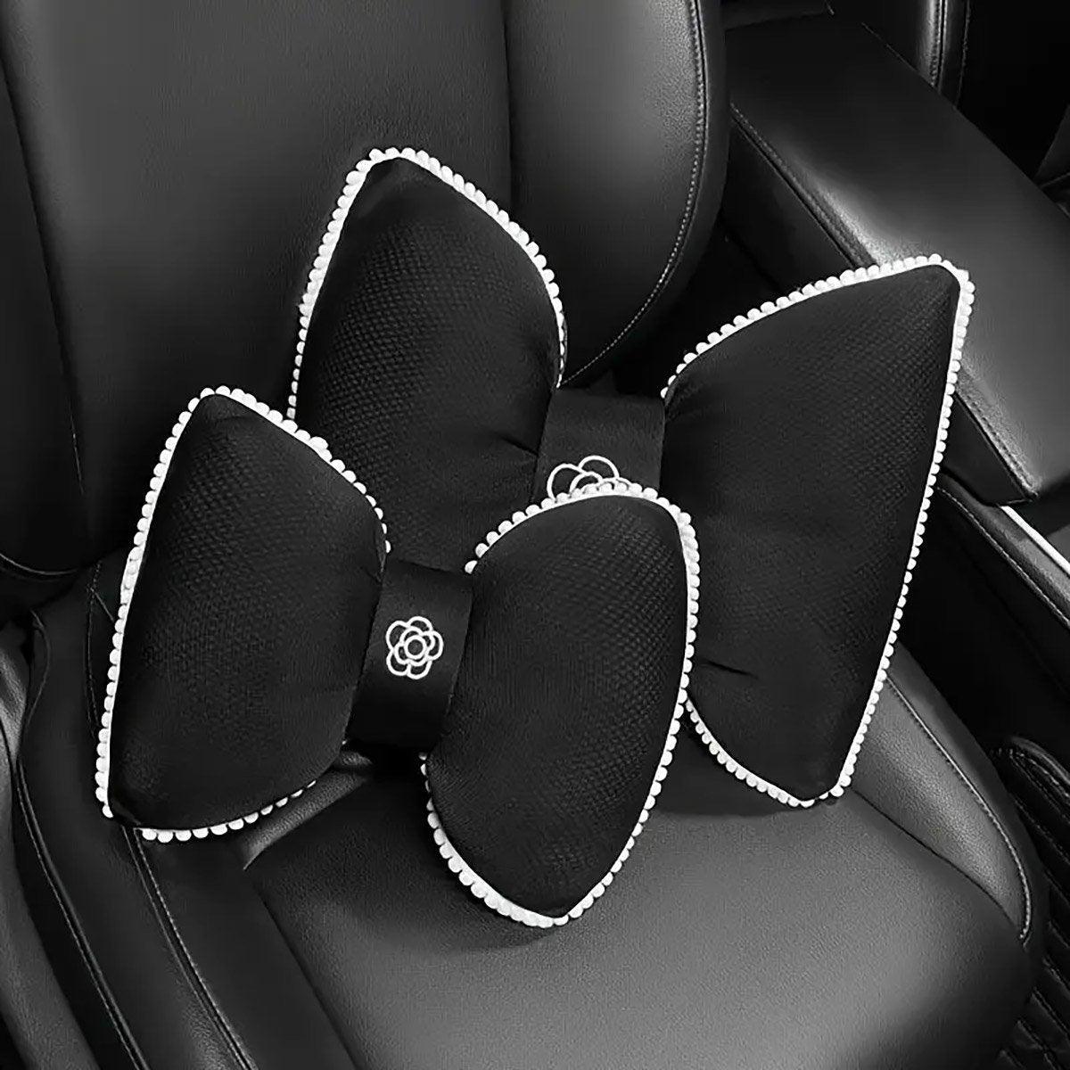 Black Bowknot Neck Pillow Plush Bow Tie Soft Plush Car Headrest Waist Support - Waist