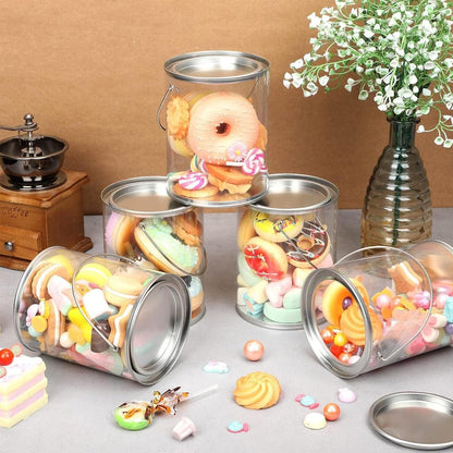 10pcs Cylinder Box with Iron Lid Round Bucket Candy Jar Storage Container - 10x10x12.5cm