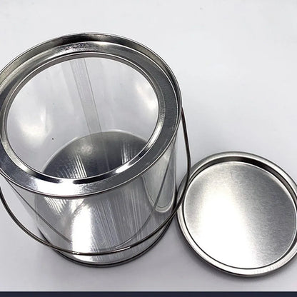 10pcs Cylinder Box with Iron Lid Round Bucket Candy Jar Storage Container - 10x10x12.5cm