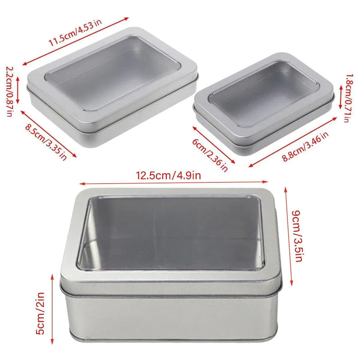 10pcs Metal Iron Box with Open Window Storage Rectangle Packaging Containers - 12.5x9x5cm