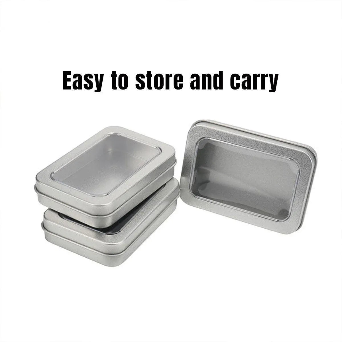 10pcs Metal Iron Box with Open Window Storage Rectangle Packaging Containers - 12.5x9x5cm