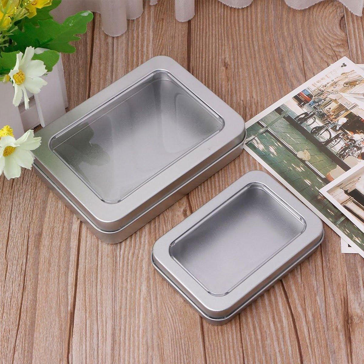 10pcs Metal Iron Box with Open Window Storage Rectangle Packaging Containers - 12.5x9x5cm