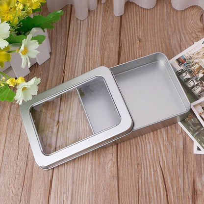 10pcs Metal Iron Box with Open Window Storage Rectangle Packaging Containers - 12.5x9x5cm
