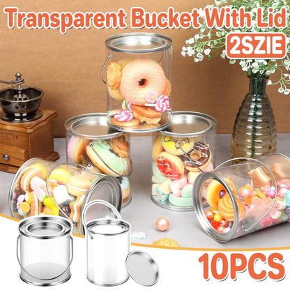 10pcs Cylinder Box with Iron Lid Round Bucket Candy Jar Storage Container - 7.5x7.5x7.8cm